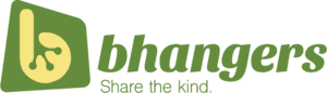 bhangers logo which is the word bhangers in green font with a yellow and green symbol next to it