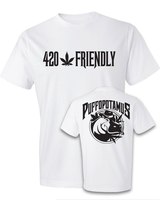  420 Friendly Brian ​with Puffopotamus Logo White T-Sh image